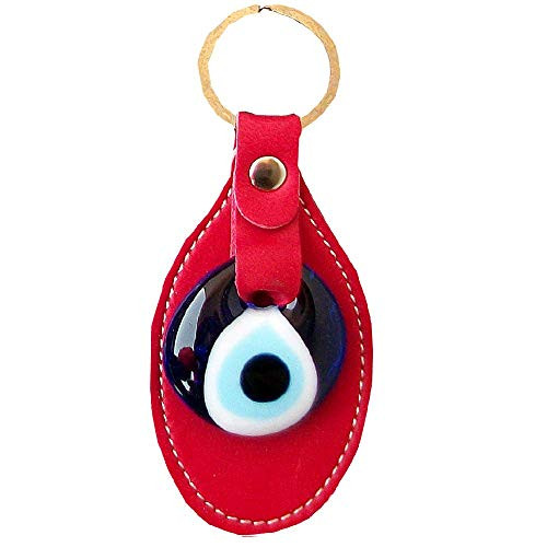 Evil Eye Keychain Keyrings syntetic leather decorative Turkish   Greek   Jewish   Christian Handmade ornament  Red