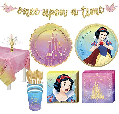 Party City Disney Princess Snow White Tableware Kit for 8 Guests Includes Cups Cutlery Napkins Plates and Decor