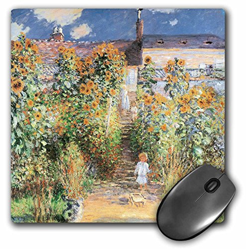 3dRose LLC 8 x 8 x 0.25 Inches Mouse Pad, The Artists Garden At Vetheuil By Claude Monet 1880 (mp_126588_1)