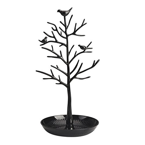 ChezMax Plastic Birds Tree Stand Jewelry Display Necklace Earring Bracelet Holder Organizer Rack Tower Black 118 Inch ChezMax Plastic Birds Tree Stand Jewelry Display Necklace Earring Bracelet Holder Organizer Rack Tower Black 118 Inch