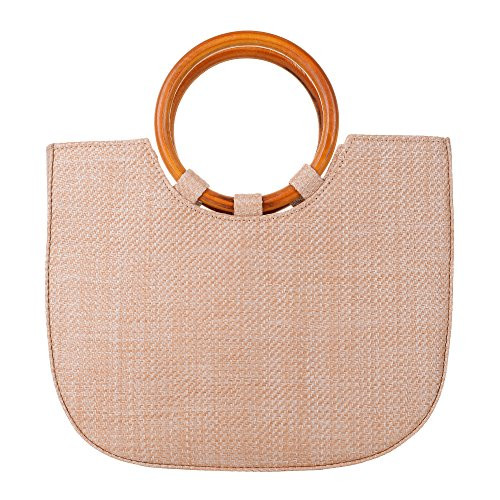 QZUnique Womens Summer Beach Straw Handbag Casual Satchel Straw Bag Top Handle Tote Shoulder Handbag