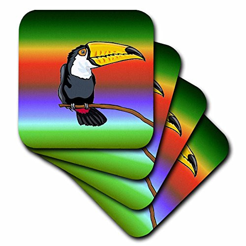 3dRose CST 63092 3 Toucan Bird with Tropical Background Ceramic Tile Coasters Set of 4