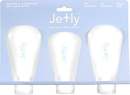 Jetly  Travel Bottles TSA Approved Silicone Refillable Toiletries Container Set  100  LEAKPROOF Travel Kit  3 Pack  Cosmetic Squeezable Toiletry Bottles Jetly  Travel Bottles TSA Approved Silicone Refillable Toiletries Container Set  100  LEAKPROOF Travel Kit  3 Pack  Cosmetic Squeezable Toiletry Bottles