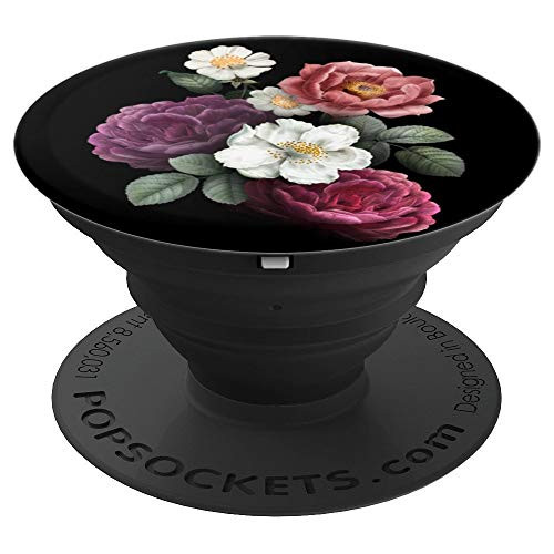 Flower purple pink floral with cute black background gift PopSockets Grip and Stand for Phones and Tablets