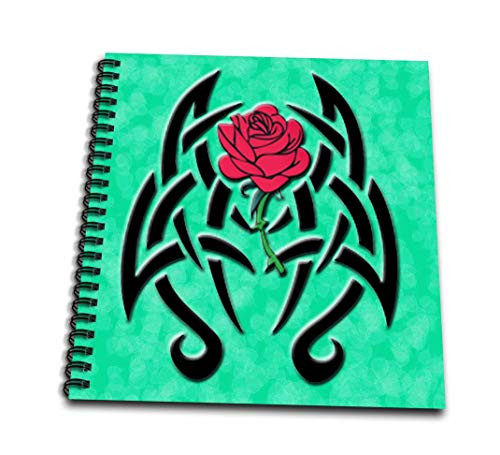 3dRose db 128841 1 Tribal Art with Red Rose and Gradient Green Patterned Background Drawing Book 8 by 8 Inch