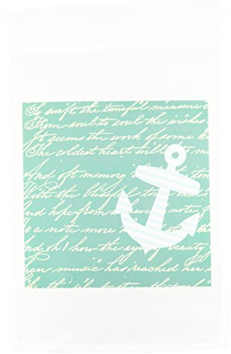 3dRose fl 112843 1 Turquoise Anchor with Teal Blue Background and Handwriting Trendy Striped Sailor Nautical Design Garden Flag 12 by 18 Inch