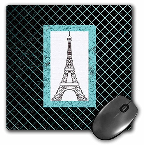 3dRose 8 x 8 x 025 Inches Mouse Pad Turquoise Eiffel Tower on A Diamond Pattern Background  mp 124525 1