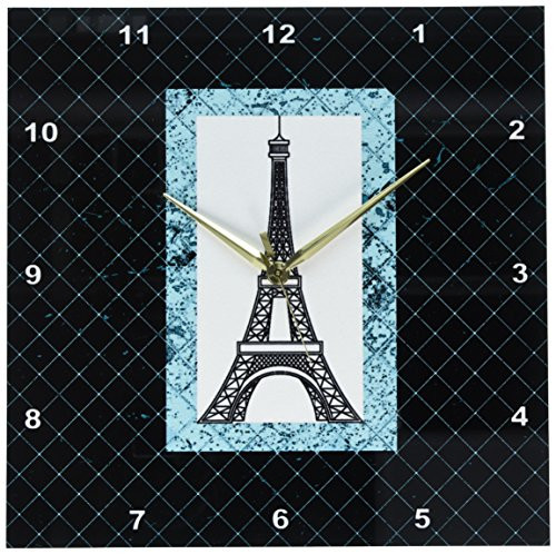3dRose DPP 124525 2 Turquoise Eiffel Tower on a Diamond Pattern Background Wall Clock 13 by 13 Inch