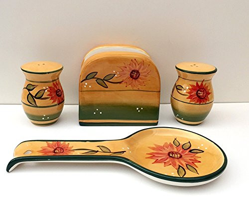 ACK Tuscany Country Sunflower Hand Painted Ceramic Table Top Set 82925 28
