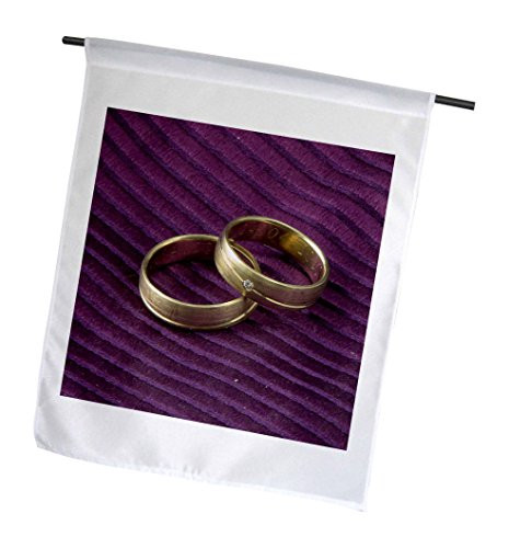 3dRose Two Wedding Rings On Violet Background   Garden Flag 12 by 18