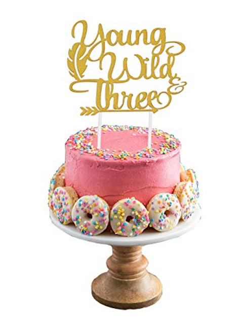 Double Sided Young Wild Three Gold Glitter Cake Topper for Wild Three Boho Tribal Themed 3rd Birthday Party Supplies Double Sided Young Wild Three Gold Glitter Cake Topper for Wild Three Boho Tribal Themed 3rd Birthday Party Supplies