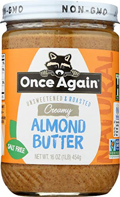 Once Again Natural Creamy Roasted Almond Butter Unsweetened and Salt Free 16 Ounce Once Again Natural Creamy Roasted Almond Butter Unsweetened and Salt Free 16 Ounce