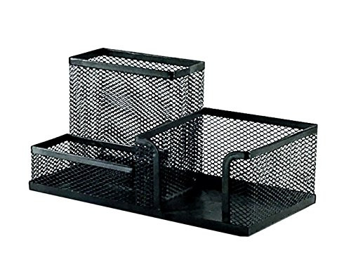 PiePieB Students Office Desk Mesh Style 3 Compartments Metal Pen Holder Office Desk Organizers