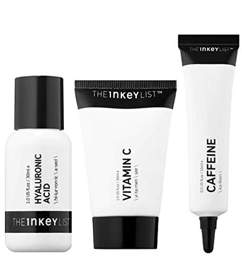 The Inkey List Anti Aging Skincare Set  Hyaluronic Acid Serum Vitamin C Cream And Caffeine Eye Cream  Skin Brightening Face Cream Hydrating Face Serum   Hydrating Under Eye Cream