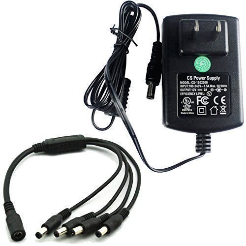AC 100-240V to DC 12V 2A 2000mA Power Supply Adapter Switching +4 Split Power Cable for CCTV Security Camera DVR NVR Led Strip UL Listed FCC