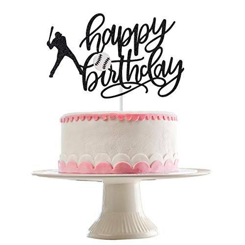 Black Glittery Baseballs Happy Birthday Cake Topper  Birthday Party DecorationsBirthday Cake Decor1st Birthday Party DecorBaseballs theme party cake topper