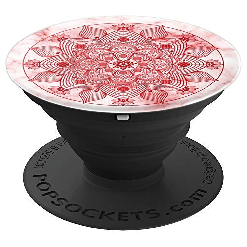 Pretty Feminine Boho Floral Red   White Mandala Flower PopSockets Grip and Stand for Phones and Tablets