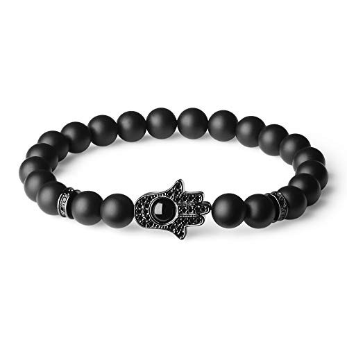 COAI CZ Pave Hamsa Hand Onyx Black Stone Bracelet for Men 7