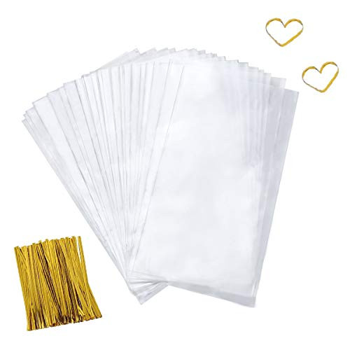 Cellophane Goody Bags 200 PCS Clear Cello Treat Bags Party Favor Bags for Bakery Cookies Candies Dessert with 200 PCS Metallic Twist Ties 55 x 10 Inch Cellophane Goody Bags 200 PCS Clear Cello Treat Bags Party Favor Bags for Bakery Cookies Candies Dessert with 200 PCS Metallic Twist Ties 55 x 10 Inch
