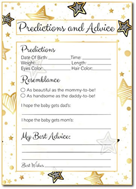 Baby Shower Predictions and Advice Cards 20 Golden Stars Baby Predictions and Advice Cards Baby Prediction Cards Boy and Girl Gender Reveal Party Games and Activities Baby Shower Favor Baby Shower Predictions and Advice Cards 20 Golden Stars Baby Predictions and Advice Cards Baby Prediction Cards Boy and Girl Gender Reveal Party Games and Activities Baby Shower Favor