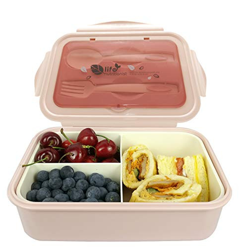 UPTRUST Bento Lunch container For Kids Bento adult box With 3 Compartment Leak proof Microwave safe Dishwasher Safe Freezer SafeMeal Fruit Snack Packing Box Spoon Fork included   Pink