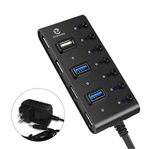 USB Hub 30 Network Hubs 7 Port USB 30 Hub with Smart Charging Port and Individual On Off Power Switches for Windows 10 8   Vista XP and Mac OS X Linux and Chrome OS