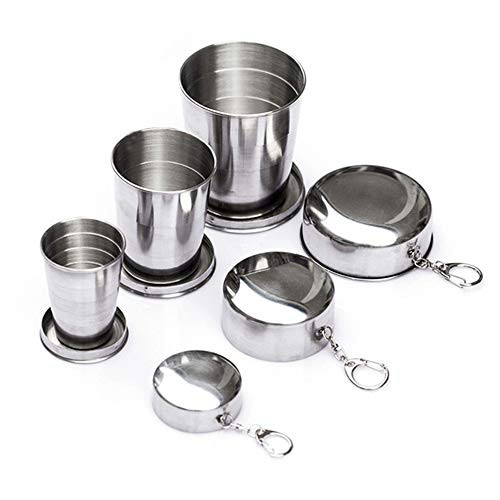 3 Pack Collapsible Cup Stainless Steel Portable Folding Metal Telescopic Keychain Cups Mug for Excursion Outdoor Travel Camping Picnic Hiking Backpacking 240ml  140ml  75ml