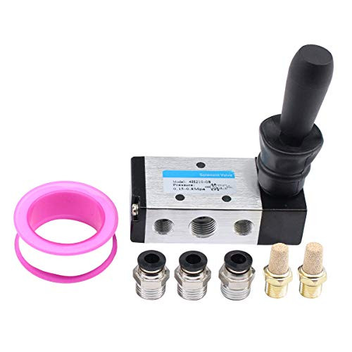 ApplianPar Pneumatic Air Hand Lever Valve 5 Way 2 Position Operated Solenoid Valve Port 1 4 Inch Manual Control Push Pull Valves 4H210 08 with Pneumatic Muffler Teflon Tape