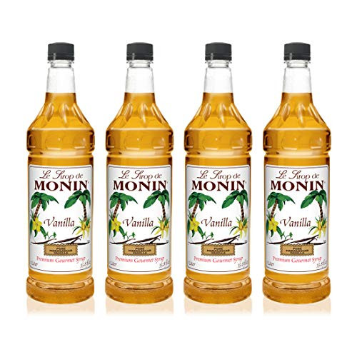 Monin   Vanilla Syrup Versatile Flavor Great for Coffee Shakes and Cocktails Gluten Free Vegan Non GMO  1 Liter 4 Pack