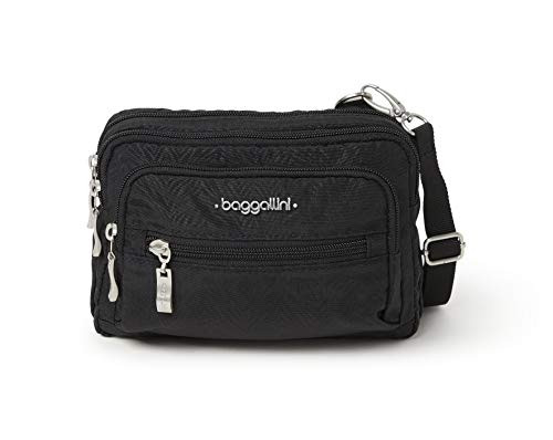 baggallini Triple Zip Crossbody Bag Black Zebra Emboss One Size