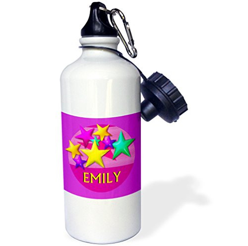 3dRose Vibrant Colored Stars on A Pink Background with The Name Emma Sports Water Bottle 21 oz White