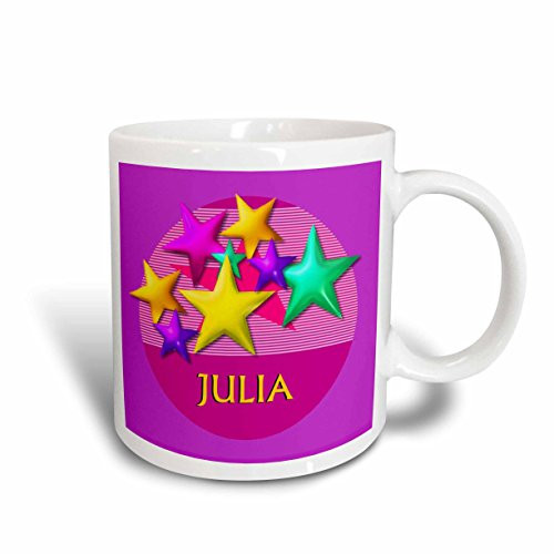 3dRose mug 53027 2 Vibrant colored stars on a pink background with the name JULIA  Ceramic Mug 15 oz Multicolor