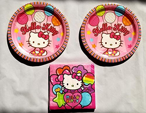 Designware Hello Kitty Party Supplies Pack 16 9" Dinner Plates (16) Lunch Napkins (16)