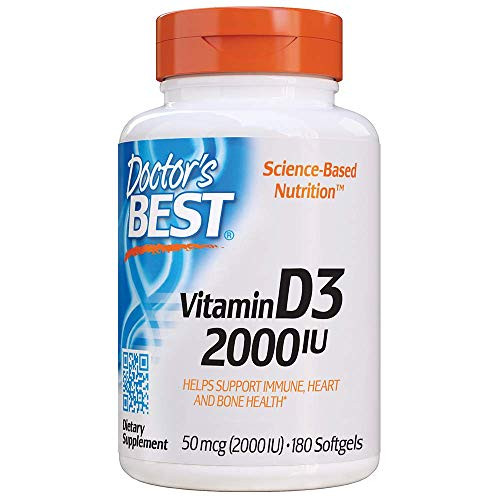 Doctor s Best Vitamin D3 2 000 IU Healthy Bones Teeth Heart   Immune Support Non GMO Gluten Free Soy Free 180 Count  Pack of 1   DRB 00210