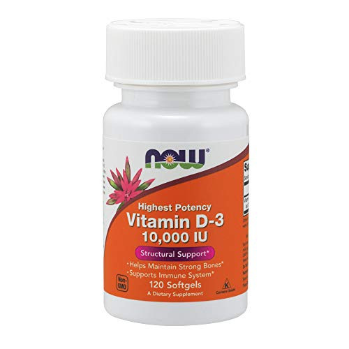 NOW Supplements Vitamin D 3 10000 IU Highest Potency Structural Support* 120 Softgels
