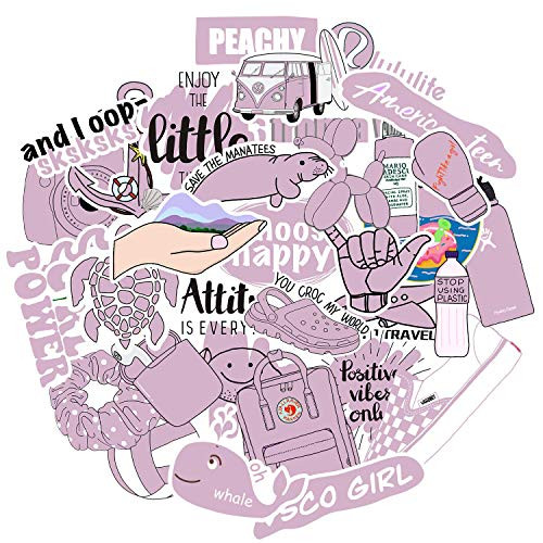 Vsco Cute Purple Stickers for Water Bottles 50pcs  Ins Vinyl Sticker for Laptop Phone Computer PC Water Bottle Bike Tumbler Helmet Car Motorcycle Bumper Luggage Helmet Skateboard Snowboard Kids Gift