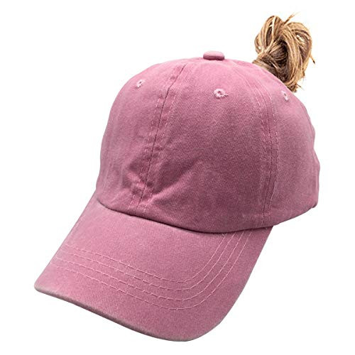 Waldeal Girls  Cute Ponytail Hat Distressed Adjustable Kids Plain Baseball Dad Cap Pink