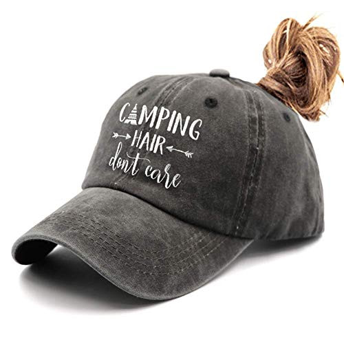 Waldeal Women s Embroidered Camping Hair Don t Care Ponytail Hat Adjustable Dad Cap Black Waldeal Women s Embroidered Camping Hair Don t Care Ponytail Hat Adjustable Dad Cap Black
