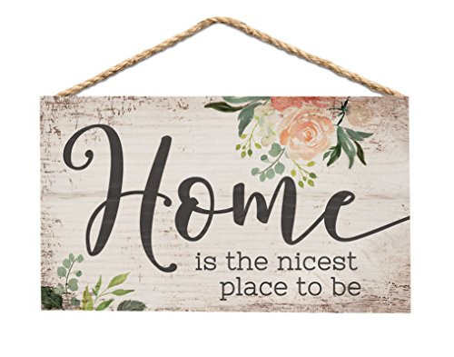 P. GRAHAM DUNN Home is Nicest Place Floral Whitewash 6 x 3.5 Wood Mini Wall Hanging Plaque Sign