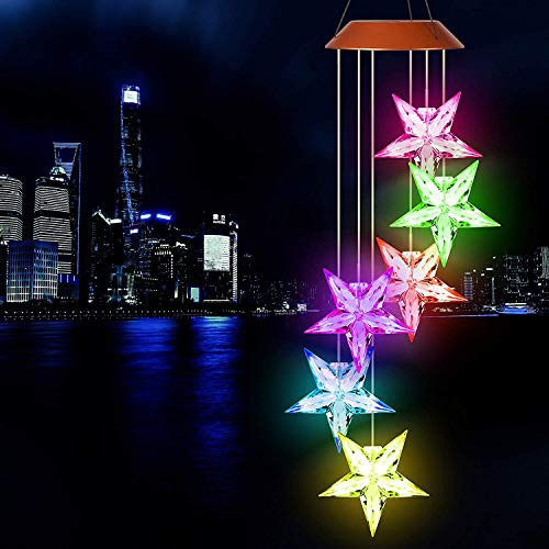 Solar Star Wind Chimes OutdoorLED Color Changing Solar Lights Outdoor Decor Mobile Wind Spinner Wind Chimes for Home Party Night Garden Decoration