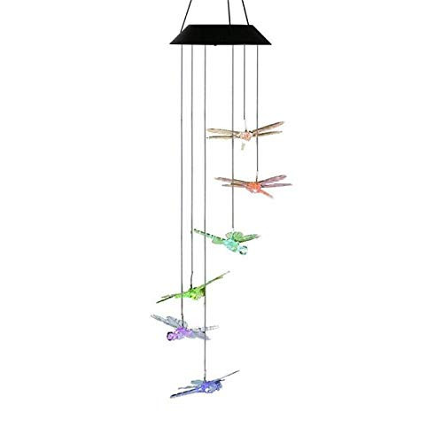 Solar Wind Chimes Outdoor DragonflyLED Color Changing Solar Lights Outdoor Decor Mobile Wind Spinner Wind Chimes for Home Party Night Garden Decoration
