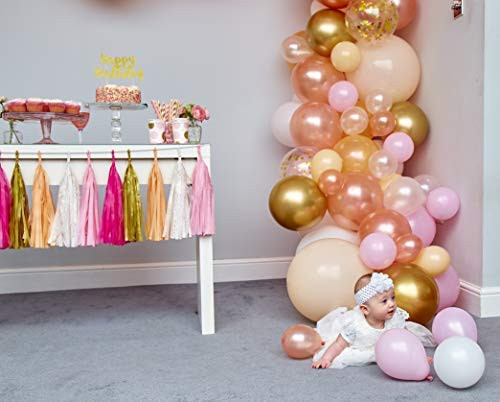 GUBAARA Pink and Rose Gold Balloon Garland Kit 16Ft 123 Pcs Balloon Arch for Birthday Party Wedding Baby Shower Decorations  Assorted Pink and Gold Balloons White Rose Gold Confetti Balloons