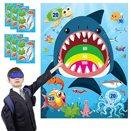 WATINC 36pcs Shark Party Sticker Game Pin The Marine Organism On The Shark Poster for Kids Birthday Party Game Shark Theme Party Favors Supplies for Kids Under The Sea Ocean Party Decoration