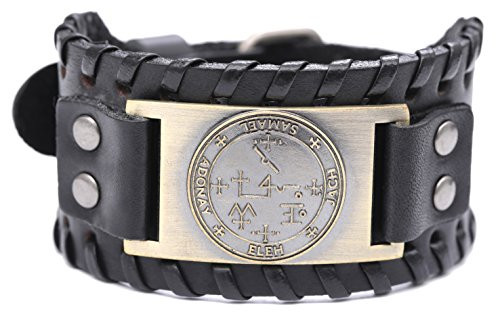 VASSAGO Vintage Amulet Keys of Solomon The Sigil of Archangel Samael Metal Leather Talisman Bracelet for Men Women Black Leather Antique Bronze VASSAGO Vintage Amulet Keys of Solomon The Sigil of Archangel Samael Metal Leather Talisman Bracelet for Men Women Black Leather Antique Bronze