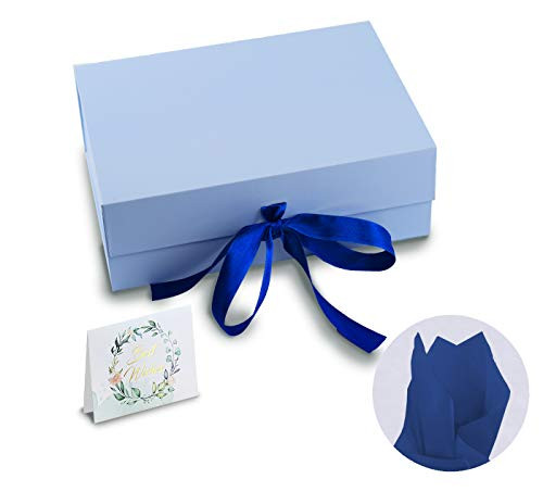 Foldable Gift Box with Lid and Ribbon 10x7x35 InchesGift Wrap Box with 2 Large Tissue Paper Fill for Birthdays Christmas WeddingsBaby ShowerTanksgivingFathers  Day and More  Baby Blue