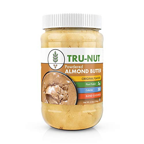 Tru Nut Powdered Almond Butter  15 Servings 65oz Jar  Good Source of Protein   Keto Vegan Gluten Free Non GMO California Almond Protein Powder