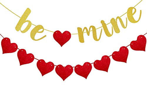 Gold Glittery Be Mine Banner with Red Glittery Heart Garland Banner for Valentine s Day Wedding Party Decorations Supplies Gold Glittery Be Mine Banner with Red Glittery Heart Garland Banner for Valentine s Day Wedding Party Decorations Supplies