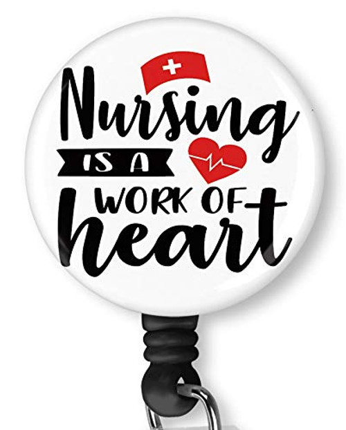 Nursing is A Work of Heart Retractable Badge Reel with Alligator Clip?Name Nurse ID Card Badge Holder Reel Decorative Custom Badge Holder
