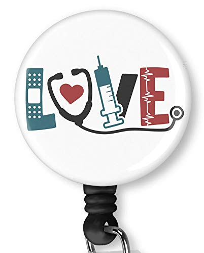 Love Nurse Retractable Badge Reel with Alligator Clip?Name Nurse ID Card Badge Holder Reel Decorative Custom Badge Holder