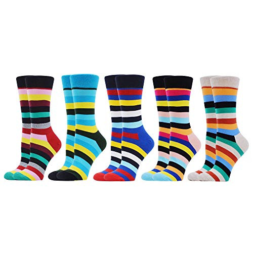 WeciBor Women s Colorful Striped Casual Combed Cotton Crew Socks 5 Packs
